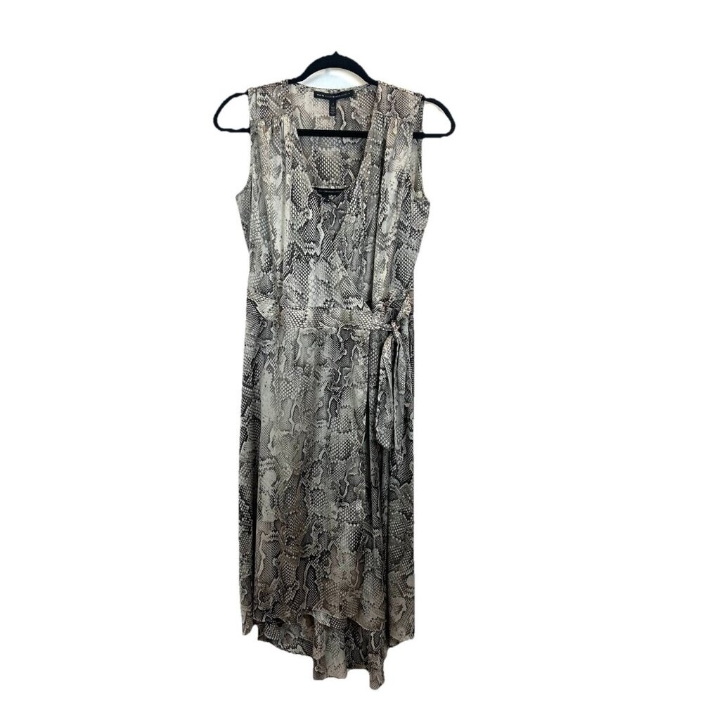 White House‎ Black Market Size 2 High Low Wrap Dress Midi Lunar Snake Silky
